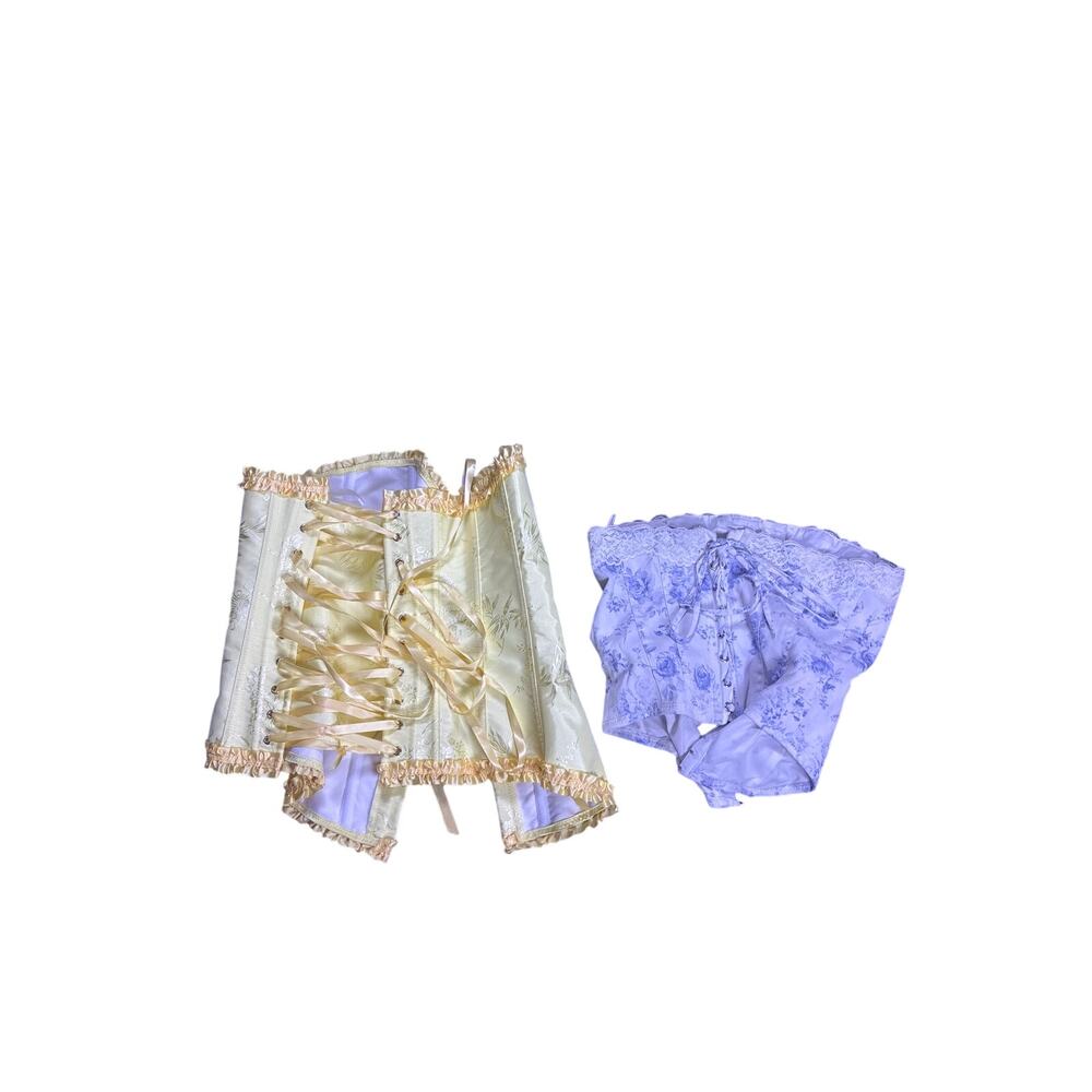 Lot of 2 Corsets Womens Small Floral Blue Yellow Cottagecore Coquette Lace